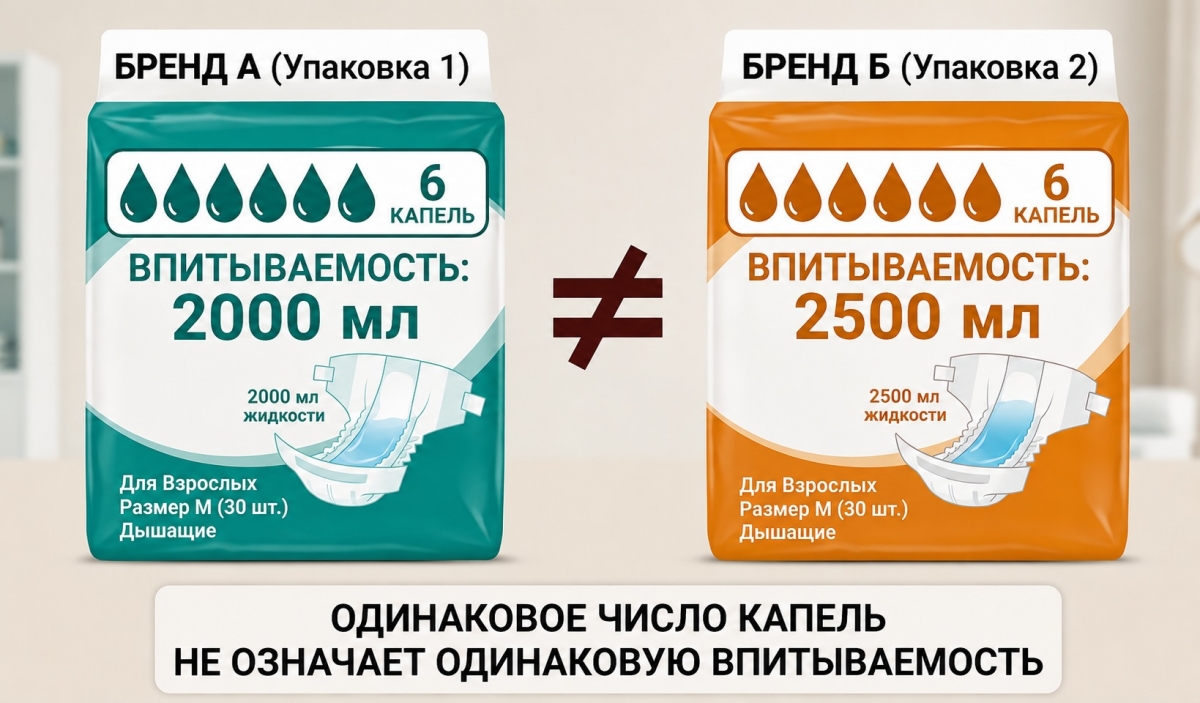число капель на подгузниках для взрослых